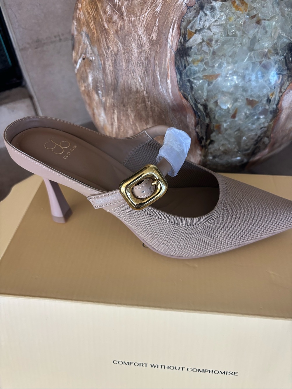 Cosy Island Pointed Slingback Heel with Gold Buckle